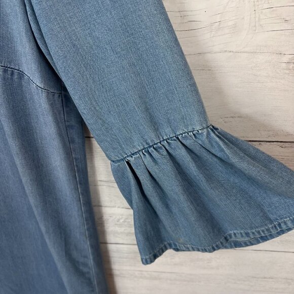 Zara Dress Womens Size XS Chambray Classic Timeless 3/4 Bell Sleeve Mini Neutral - Picture 4 of 11